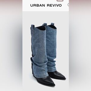 Urban Revivo Stylish Denim Over the Knee Boots